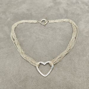 Silver Tone Multi Strand Heart Choker Necklace Toggle Clasp 15” Dainty Layered